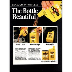1985 Penzoil Motor Oil Vintage Print Ad Yellow Bottle Man Cave Wall Art Photo